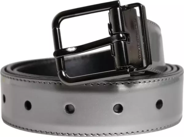 Silver Leather Classic Metal Logo Buckle Belt