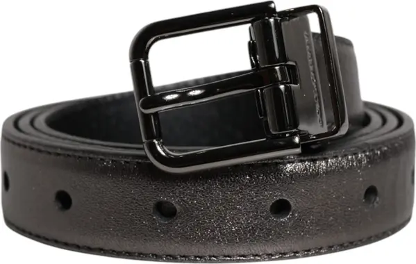 Black Leather Classic Metal Logo Buckle Belt