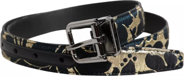 Multicolor Jacquard Leather Logo Buckle Belt