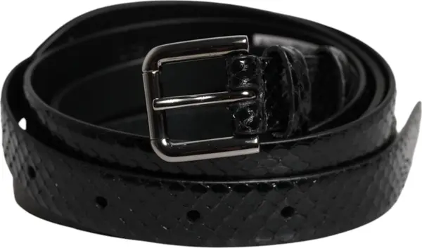 Black Leather Classic Metal Logo Buckle Belt