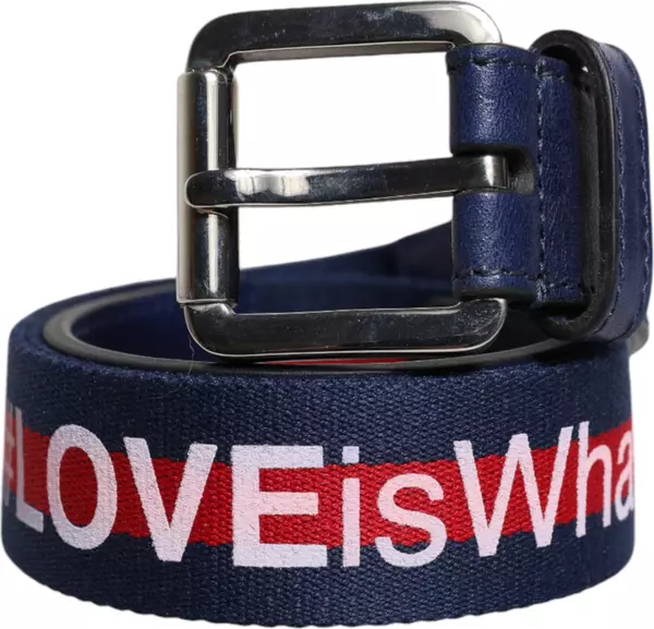 Blue Cotton Leather Printed Metal Buckle Belt