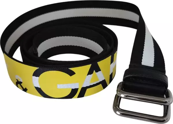 Black Yellow Logo Striped Metal Buckle Belt