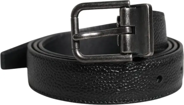 Black Calf Leather Classic Metal Buckle Belt