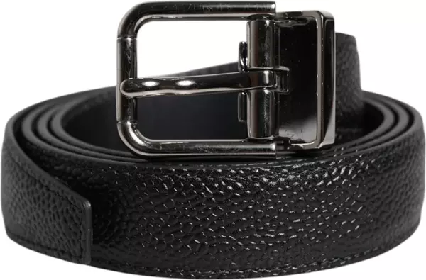 Black Calf Leather Classic Metal Buckle Belt