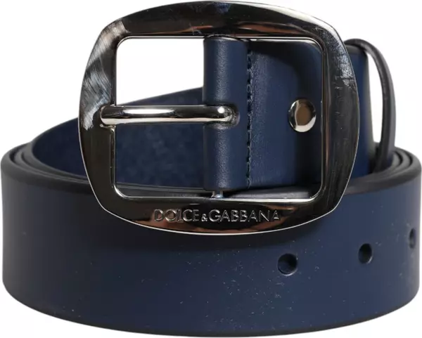 Blue Calf Leather Classic Metal Buckle Belt