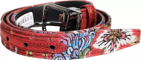 Red Floral DG Embellished Metal Buckle Belt