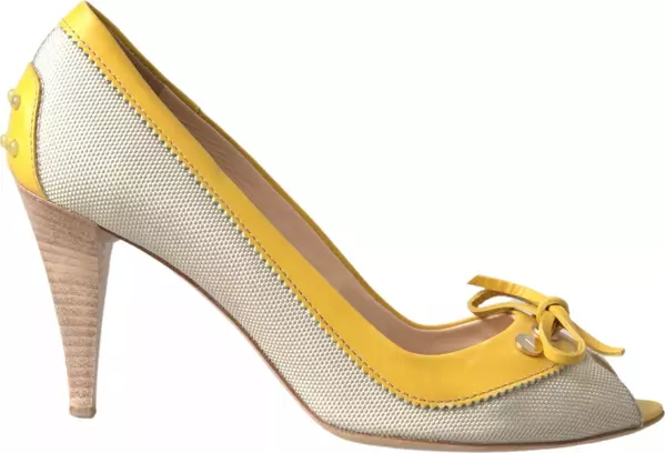 Yellow Off White Peep Toe Heels Pumps Shoes