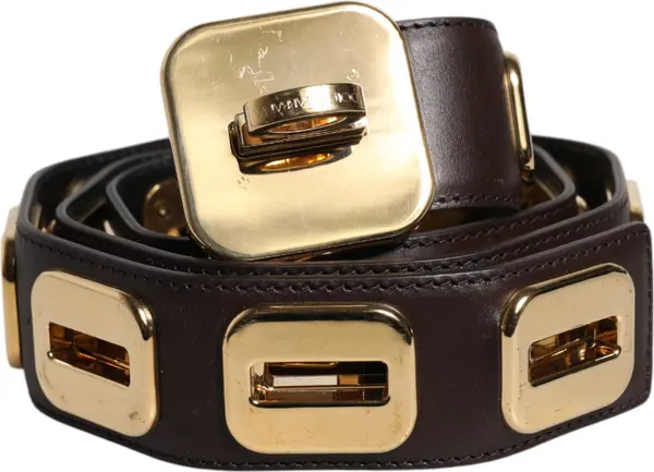 Dark Brown Leather Gold Rotating Buckle Belt