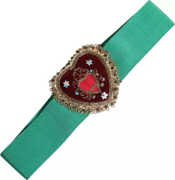 Green Stretch Wide Waist Heart Embellished Belt