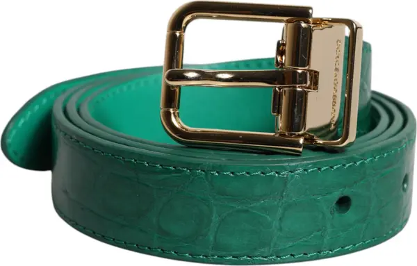 Green Leather Logo Metal Waist Buckle Belt