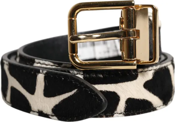 Brown White Pony Leather Metal Buckle Belt