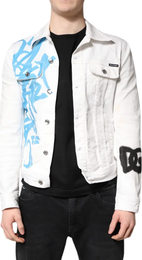 White Graffiti Cotton Stretch Denim Jacket