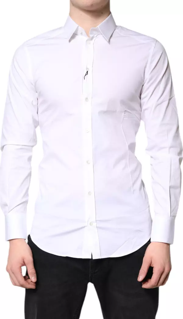 White Cotton Stretch GOLD Dress Formal Shirt