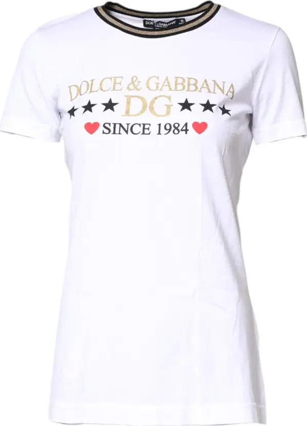 White Graphic Print Cotton Crew Neck T-shirt