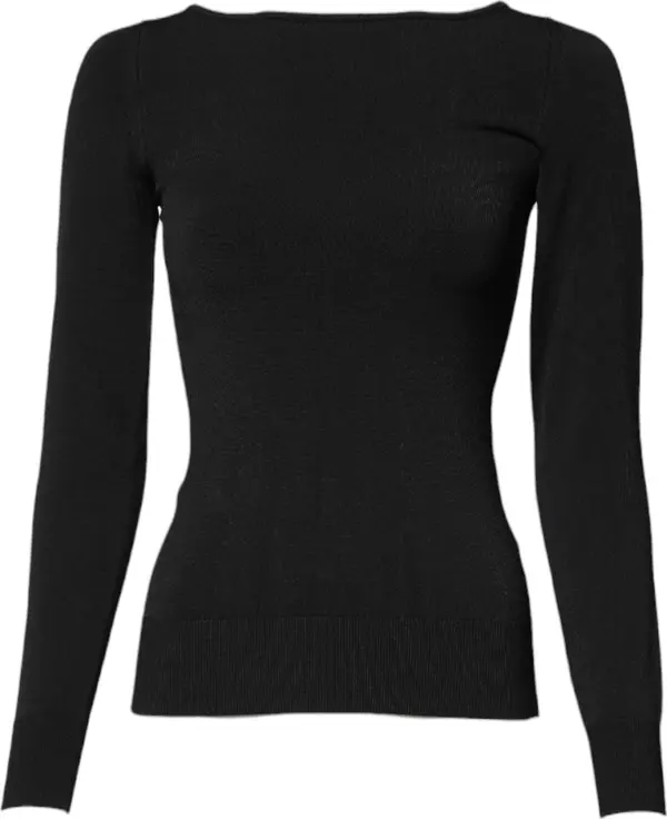 Black Viscose Long Sleeves Pullover Top