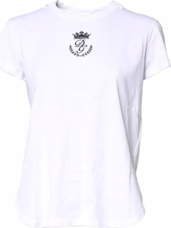 White Logo Crown Cotton Crew Neck T-shirt