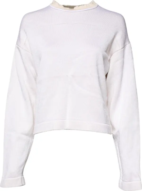 White Viscose Crew Neck Long Sleeves Pullover Sweater