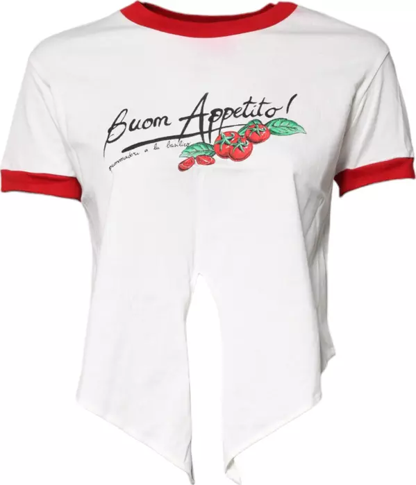 White Printed Round Neck Cropped Top T-shirt