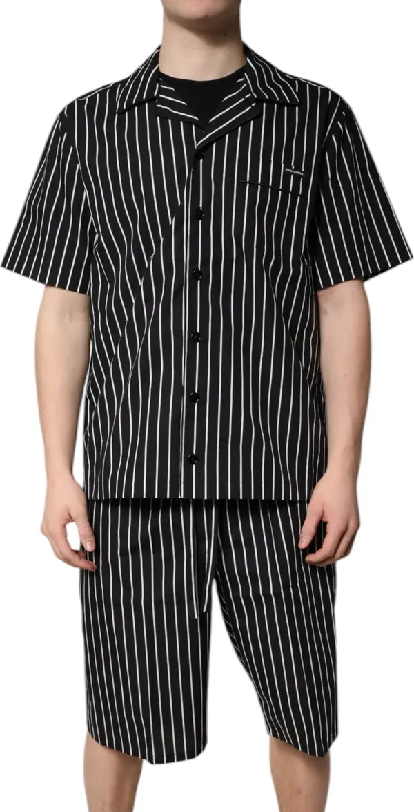 Black White Stripes Cotton Men Pajama Set Sleepwear
