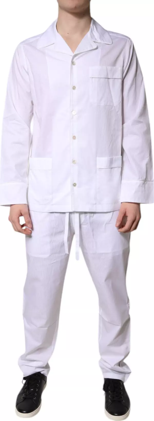 White Cotton Shirt Pants Pajama Set Sleepwear