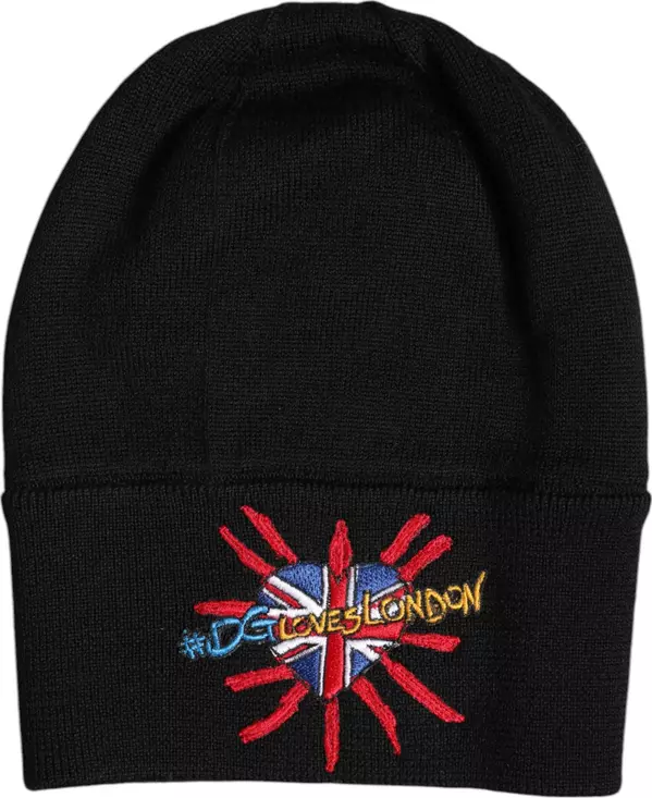 Black #DGLOVESLONDON Knitted Beanie Hat