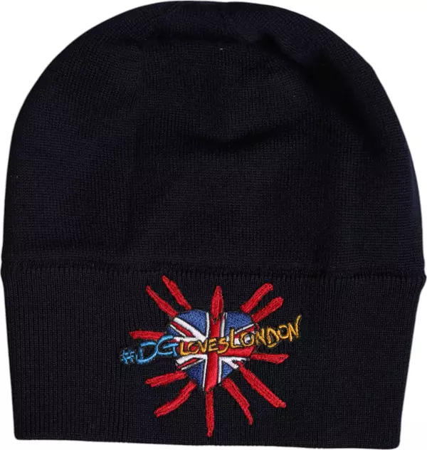 Black Wool #DGLovesLondon Winter Beanie Hat