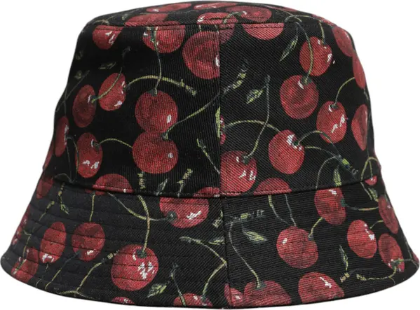 Black Cotton Printed Wide Brim Bucket Hat