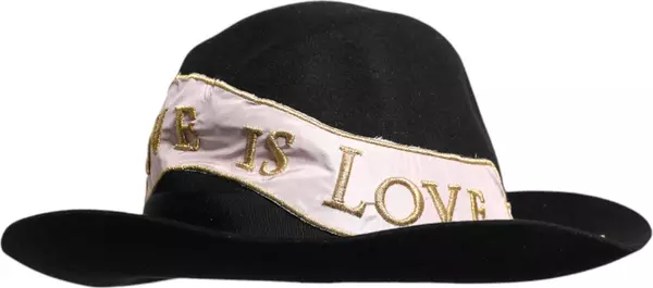 Black Logo Embroidered Women Wide Brim Hat