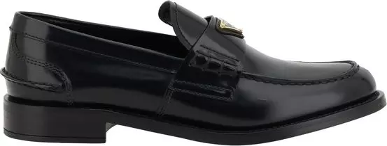 Black Leather Logo Loafers