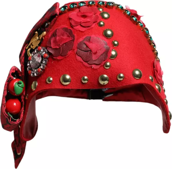 Red Crystal Gold Roses Brooch Embellished Hat