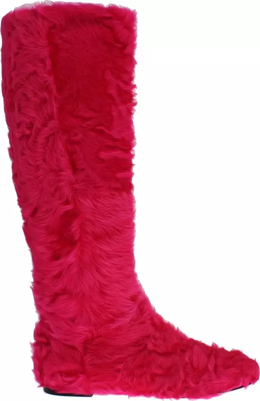Pink Lamb Fur Leather Flat Boots