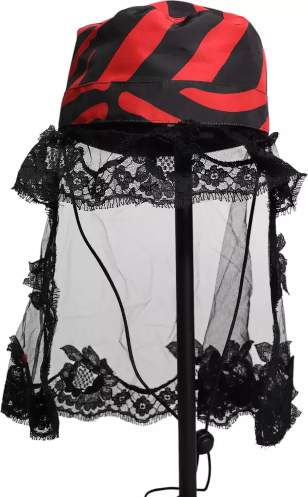 Black Red Stripes Lace Tulle Bucket Hat