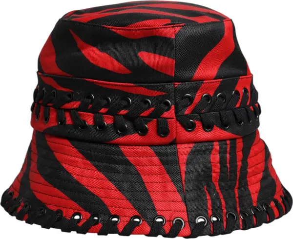 Black Red Stripe Polyester Wide Brim Bucket Hat
