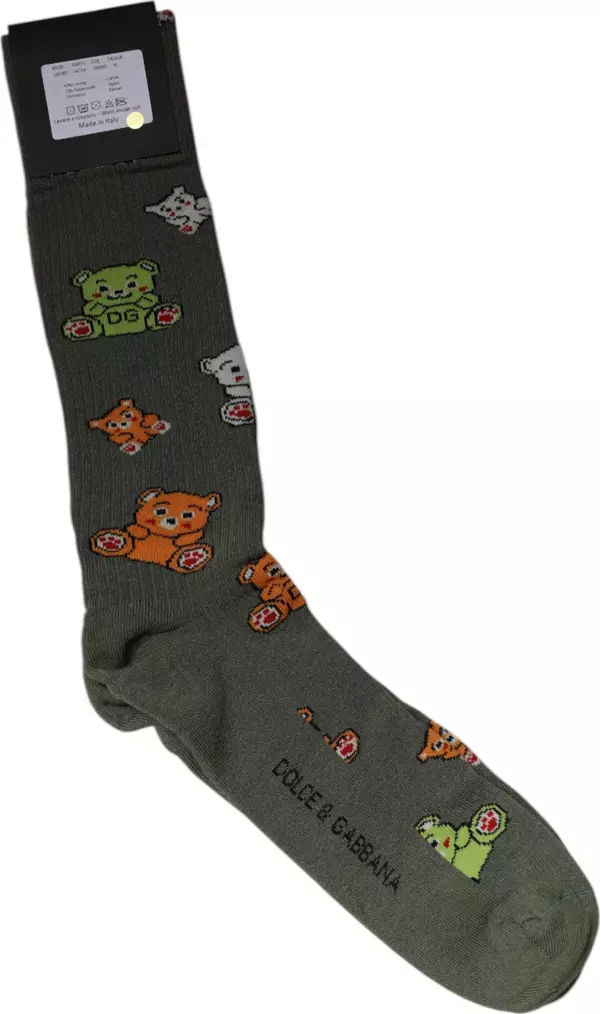 Green Nylon DG Bear Printed Mid Calf Socks