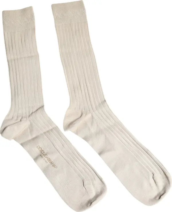 Beige Cotton Stretch Logo Mid Calf Socks
