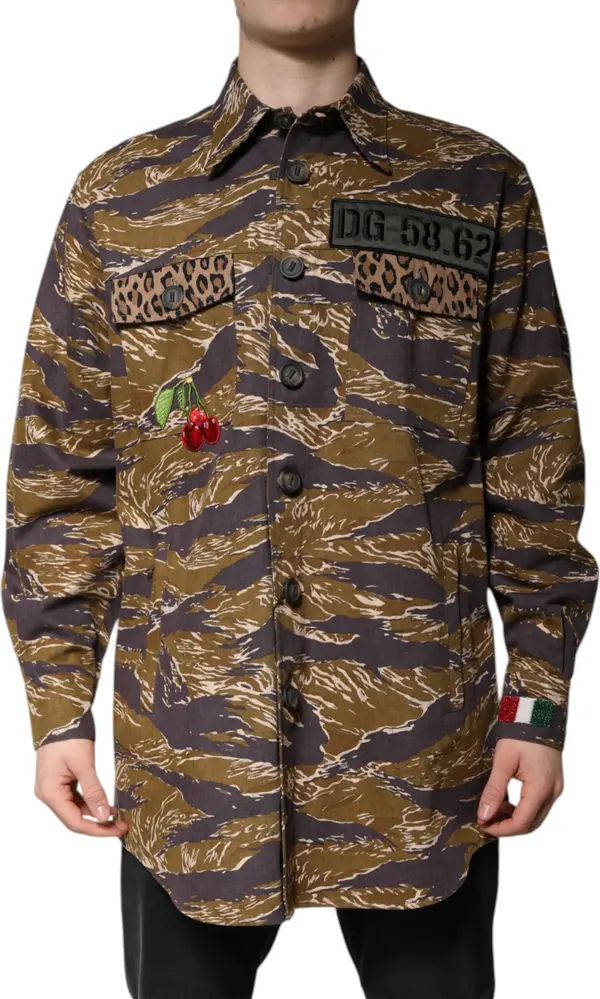 Brown Leopard Cotton Collared Coat Jacket