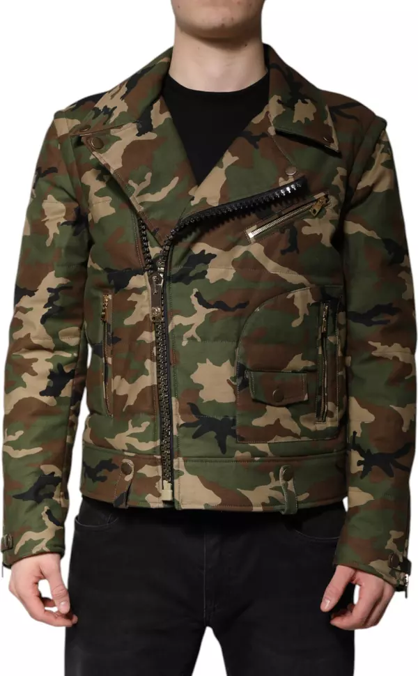Multicolor Camouflage Nylon Biker Jacket