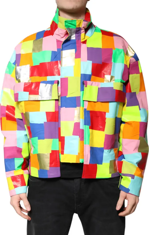 Multicolor Cotton Full Zip Men Biker Jacket