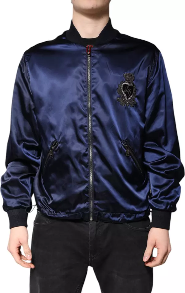 Blue Nylon DG Crown Full Zip Bomber Jacket