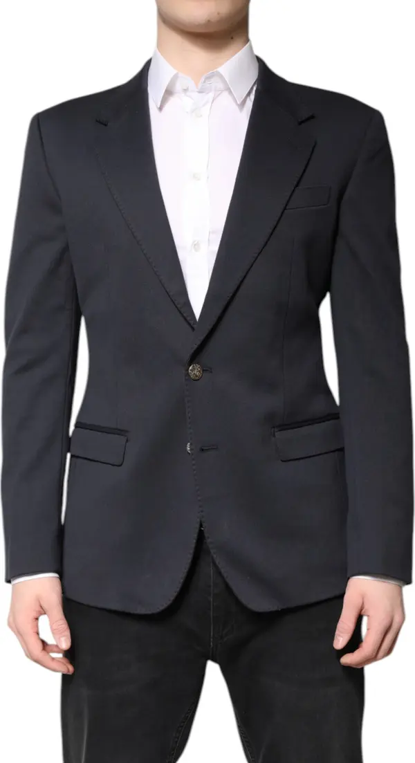 Dark Blue Cotton Men Jacket Coat Suit Blazer