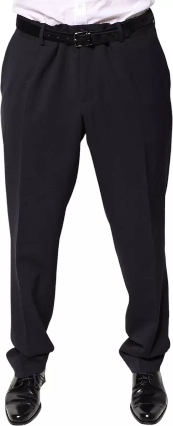 Black Wool Mid Waist Dress Pants