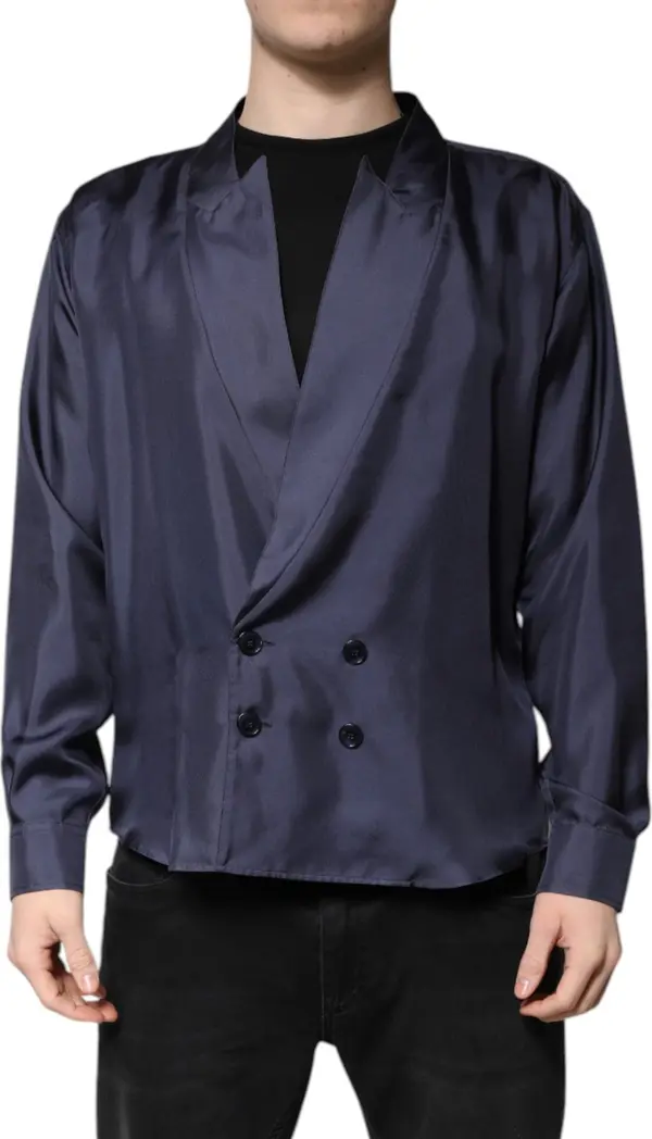 Dark Blue Silk Double Breasted Shirt