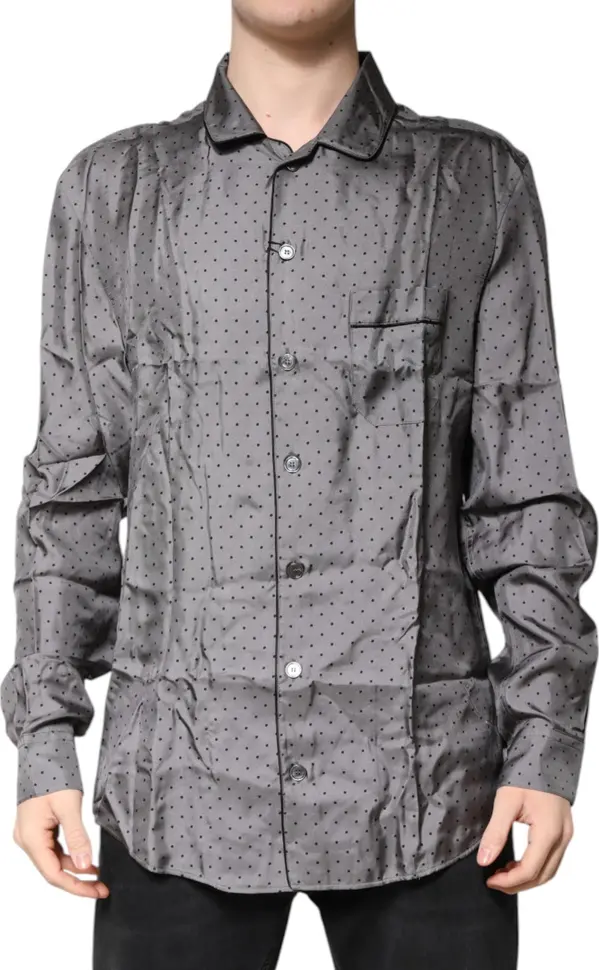 Gray Polka Dot Silk Long Sleeve Shirt