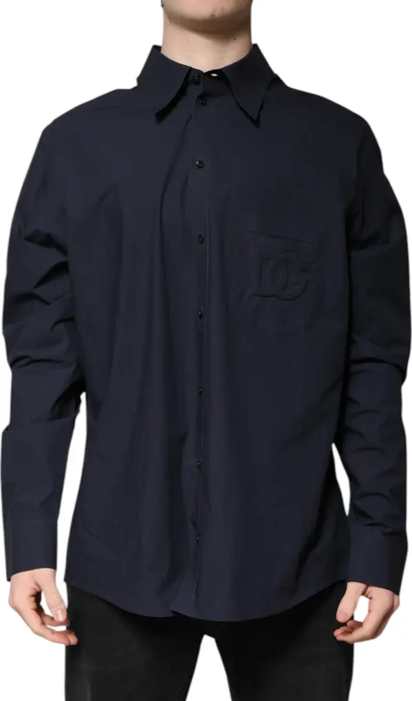 Dark Blue Cotton Long Sleeve Shirt