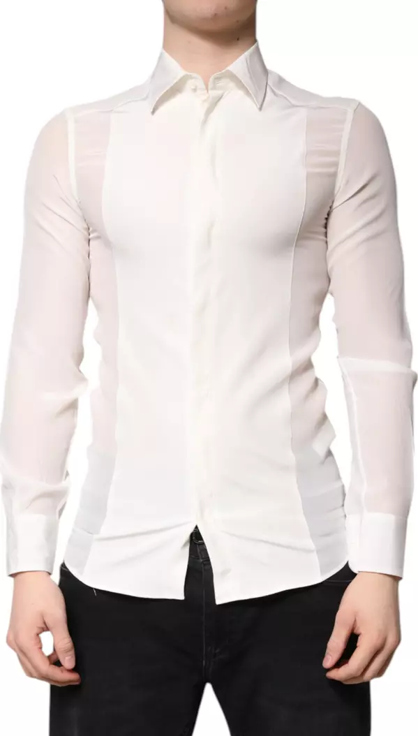 White Silk GOLD Dress Formal Collared Shirt