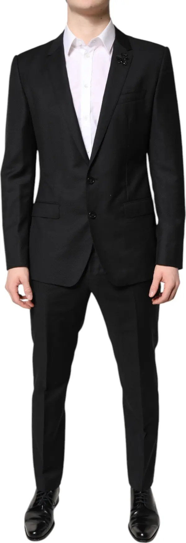 Black Wool Single Breasted 2 Piece Suit