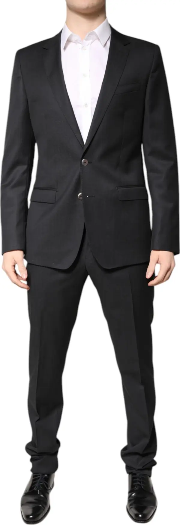 Dark Gray Wool Single Breasted 2 Piece Suit