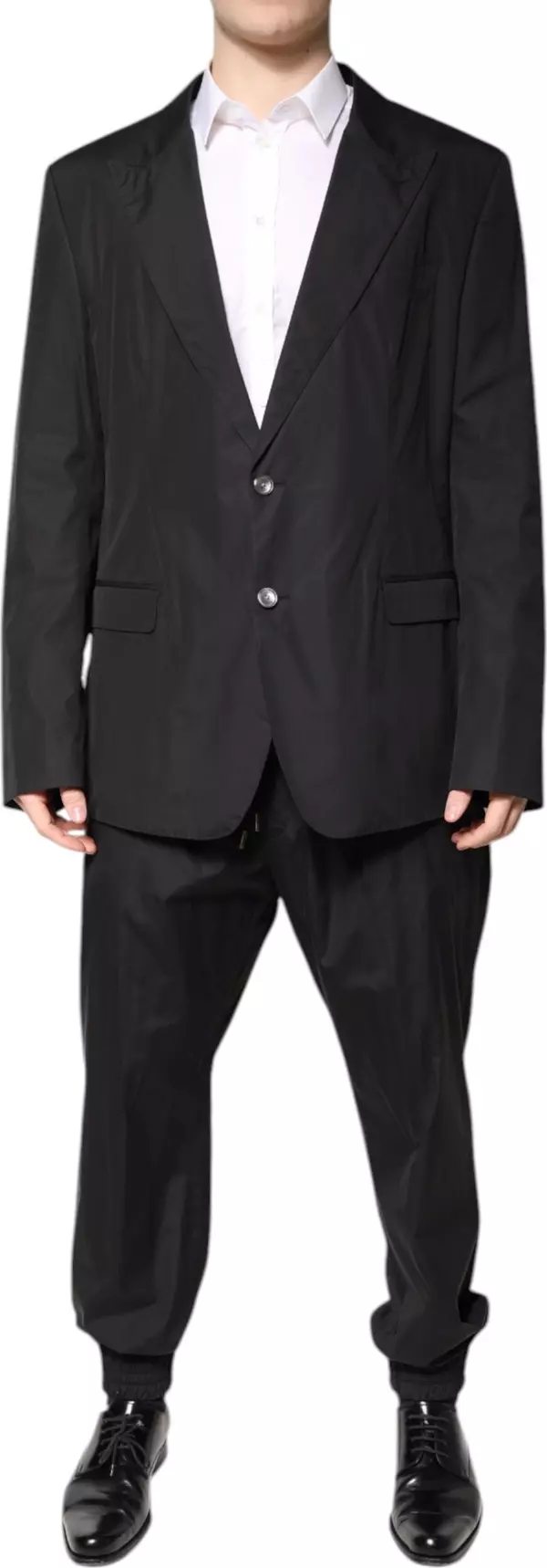 Black Cotton Single Breasted 2 Piece Suit
