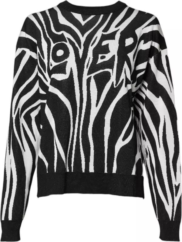 Black White Print Women Pullover Sweater