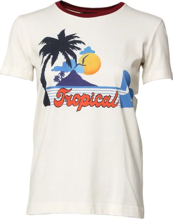 White Cotton Print Short Sleeves Top T-shirt
